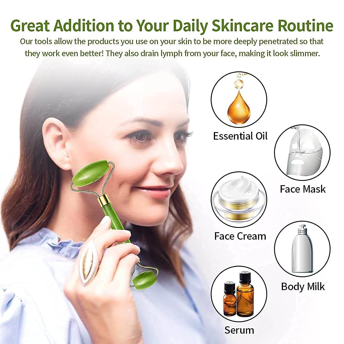 Jade Roller And Gua Sha Set For Glowing Skin - Amora Essentials